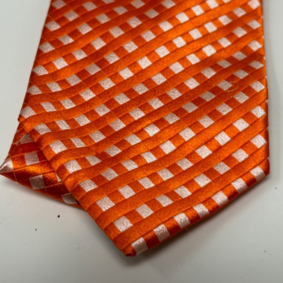 Zadi Andrew's Ties Mens Necktie Bold Orange White Check 100% Silk Made in Italy - Picture 2 of 6